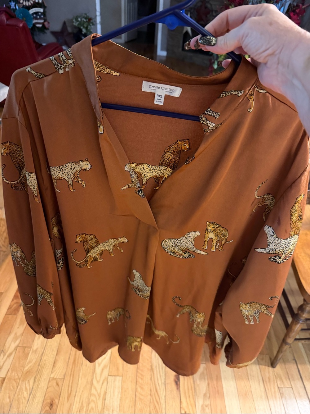 Carole Christian Brown Cheetah Print Blouse size 3xl $15 beautiful top
